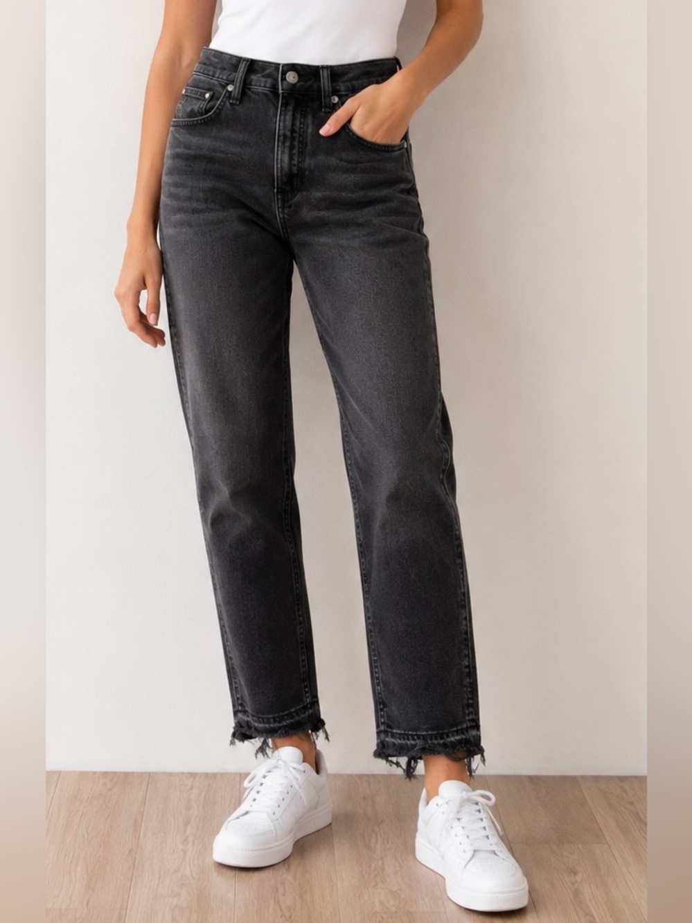 Gap‎ High Rise Vintage Slim Jeans Washed black Womens 28 Raw hem Slim straight